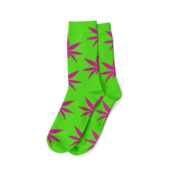 Vysoké ponožky s konopnými lístky, neonově zelené vel.36-42