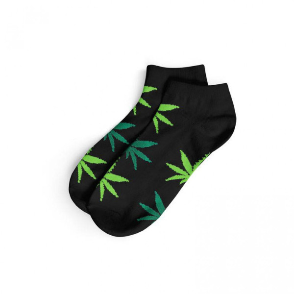 Kotníkové ponožky s konopnými zelenými lístky, černé vel.40-45